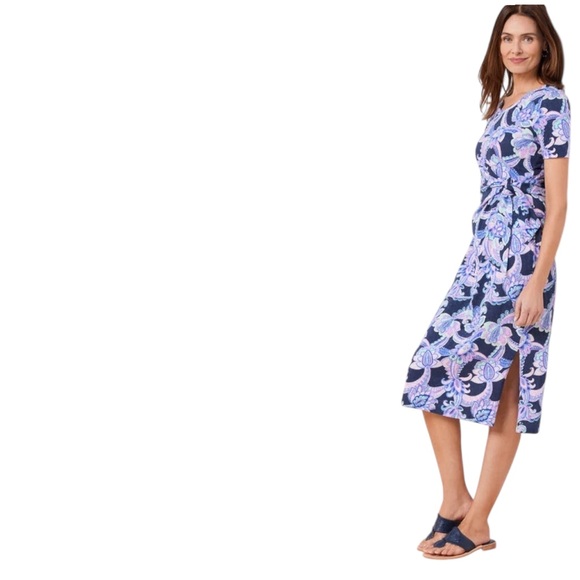 Talbots Navy Floral Nantucket Slub Side Tie Midi Dress - Picture 7 of 7